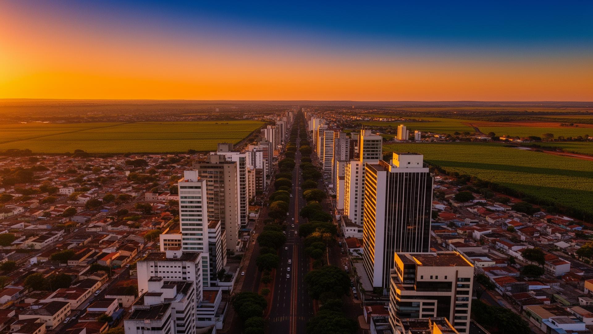 Vista aérea de Ribeirão Preto ao entardecer